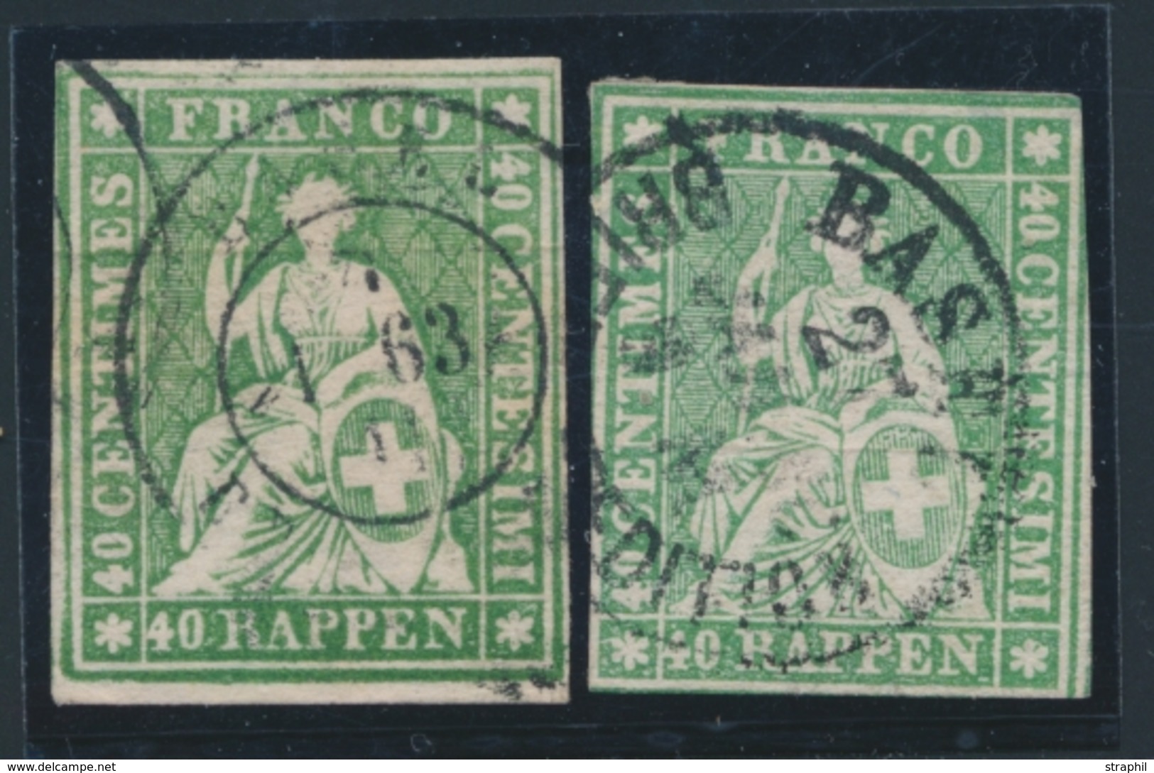 O SUISSE - O - N°30 - 40c Vert (x2) - Nuances - Obl. Diff. - B/TB - 1843-1852 Kantonalmarken Und Bundesmarken
