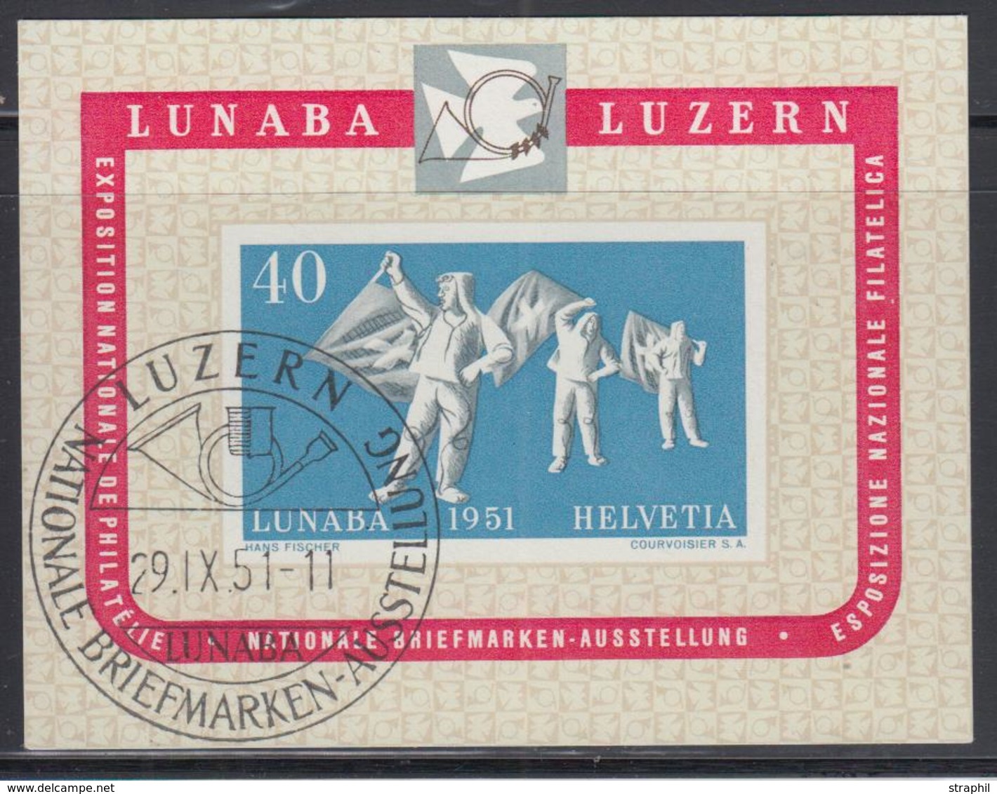 O SUISSE - BLOCS FEUILLETS - O - N°14 - Lunaba 1951 - Obl. 29/9/51 - TB - Blocks & Kleinbögen