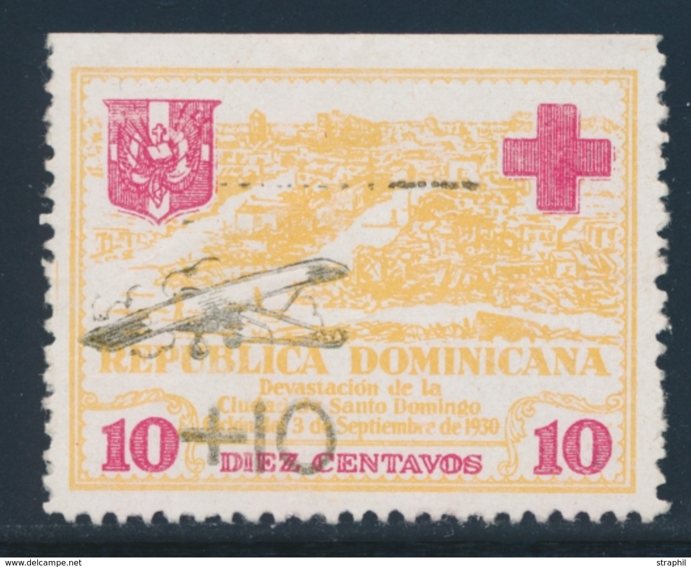 ** REP. DOMINICAINE /POSTE AERIENNE - ** - N°14 - Surcharge Linéaire Part. Effacée - Signé - TB - Dominikanische Rep.