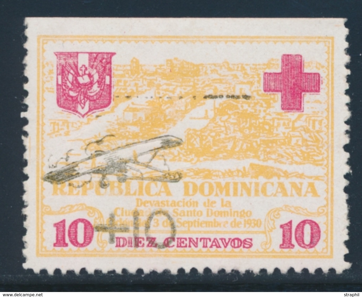 ** REP. DOMINICAINE /POSTE AERIENNE - ** - N°14 - Surcharge Linéaire Part. Effacée - Signé - TB - Dominican Republic