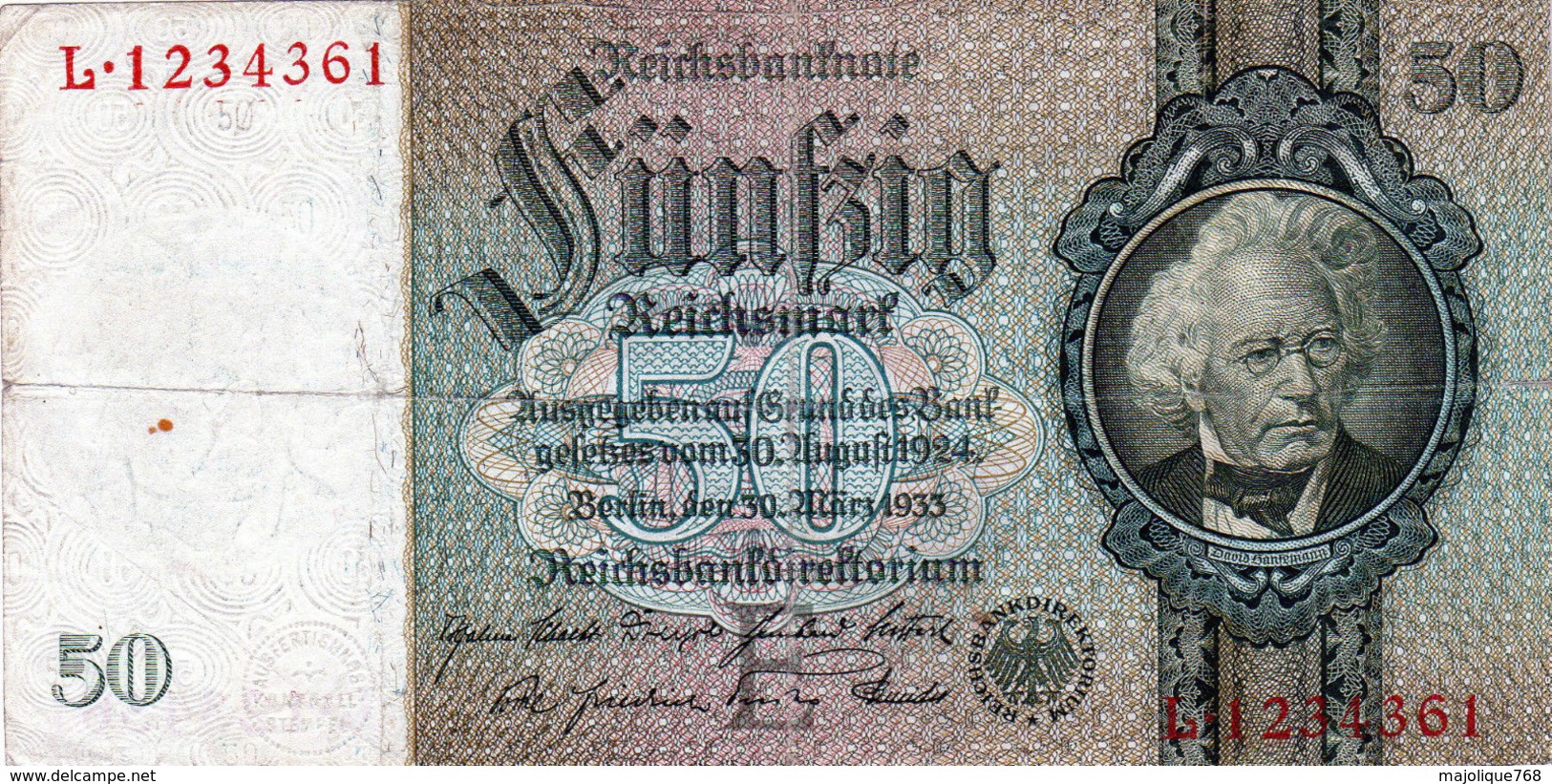 Billet Allemand De 50 Reichsmark Le 30-mars-1933 - 7 Chiffres En T B - - 50 Mark