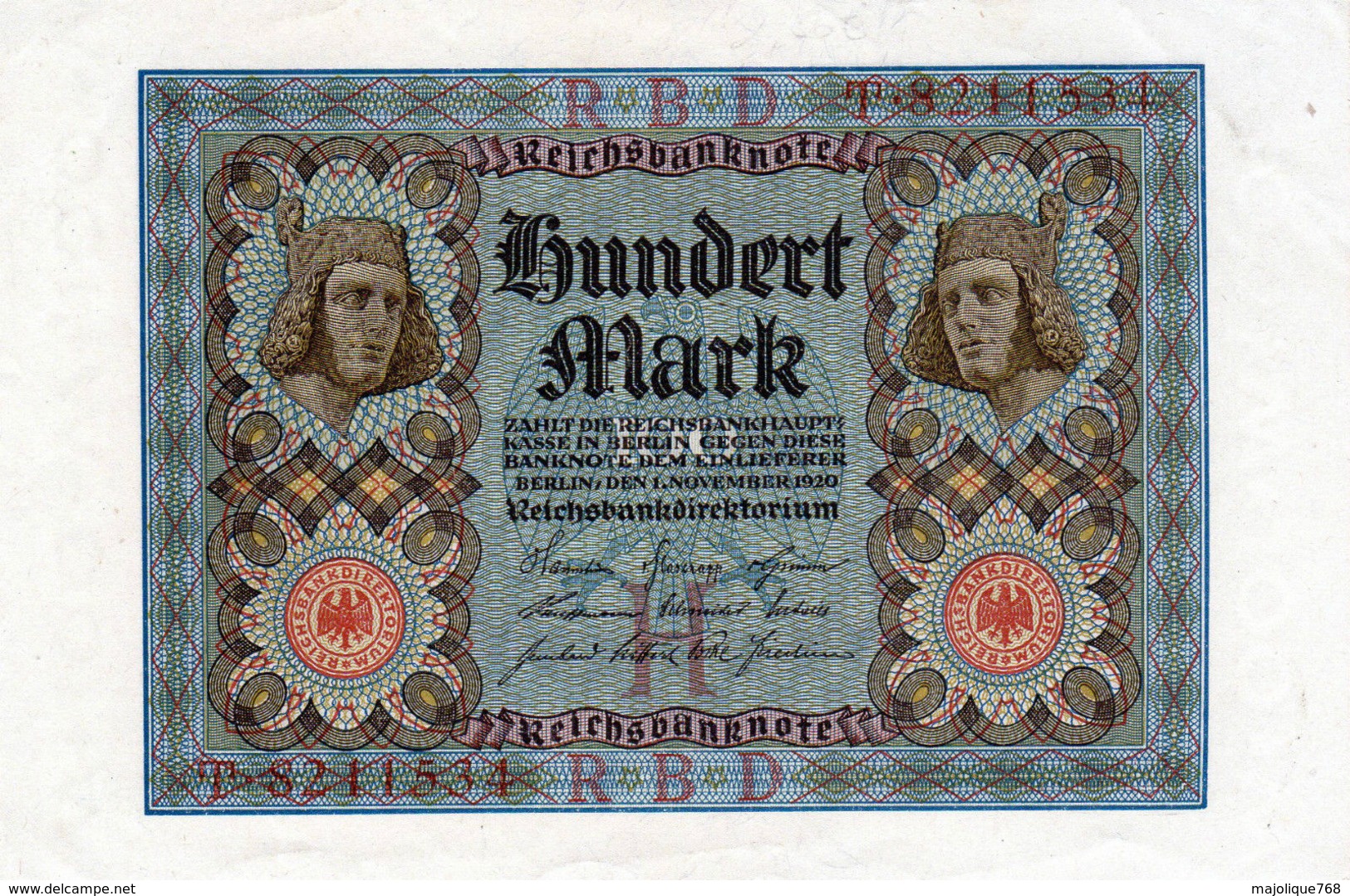 Billet Allemand De 100 Mark - 1-novembre-1920 - 7 Chiffres En S U P- - 100 Mark