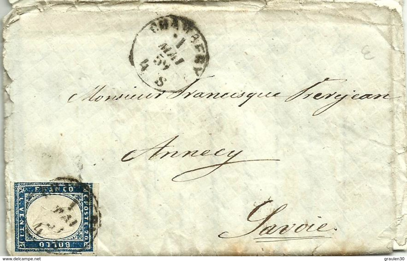 LAC. De CHAMBERY Pour ANNECY -N° 12 Du Duché De  Savoie  - 1854 - - Sardaigne