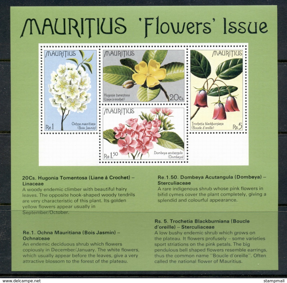 Mauritius 1977 Flowers MS MUH - Mauritius (1968-...)