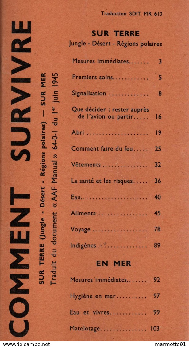 COMMENT SURVIVRE SUR TERRE DESERT POLAIRE MER MANUEL US ARMY 1945 - Français