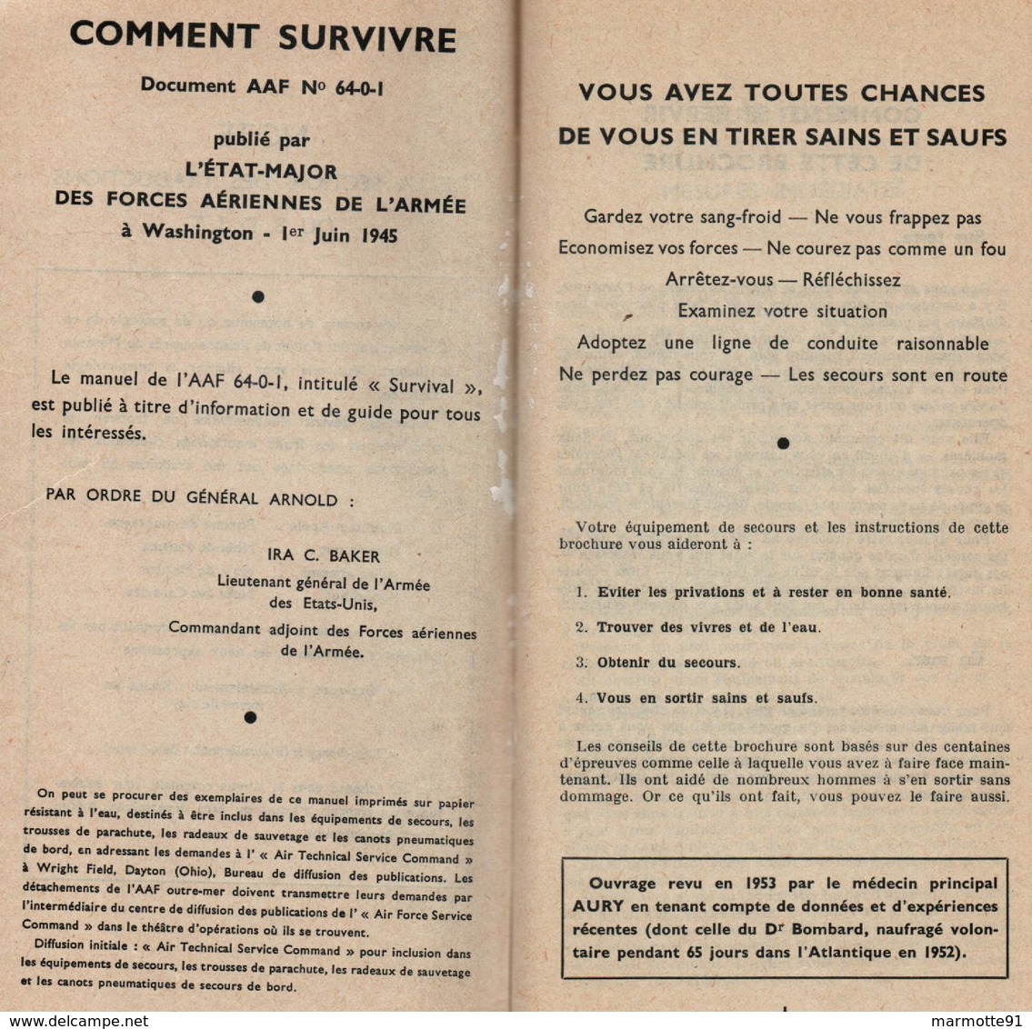 COMMENT SURVIVRE SUR TERRE DESERT POLAIRE MER MANUEL US ARMY 1945 - Français