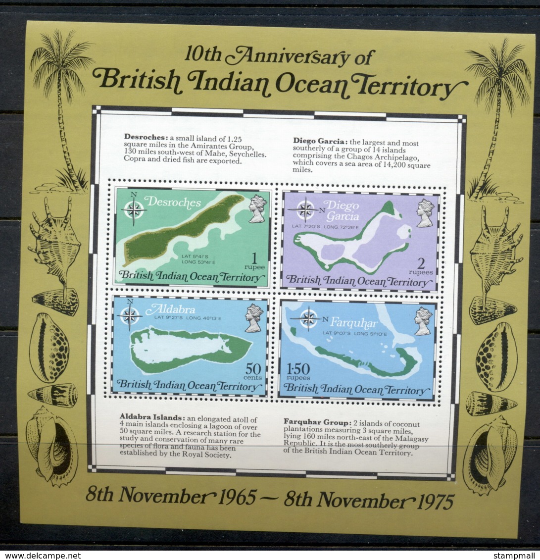 BIOT 1975 10th Anniversary, Island Maps MS MUH - British Indian Ocean Territory (BIOT)