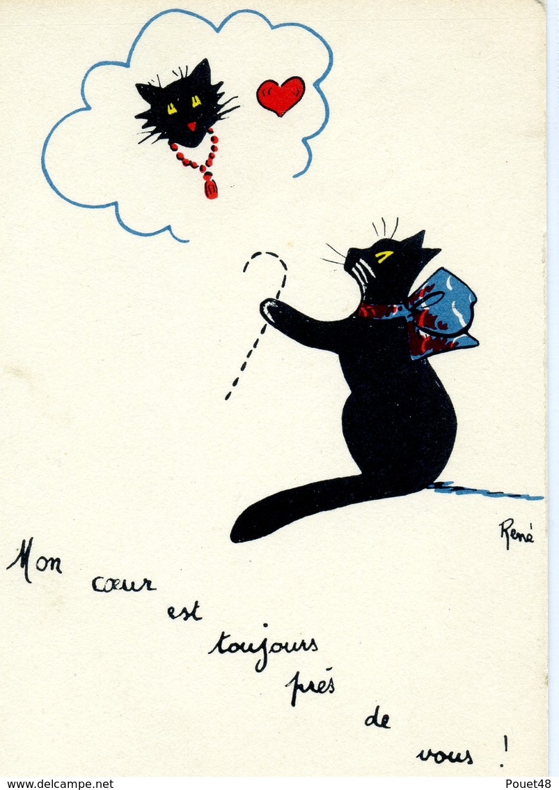 CHATS  - Chat Noir: Mon Coeur Est Toujours Près De Vous ! -  Illustrateur: René - Cats