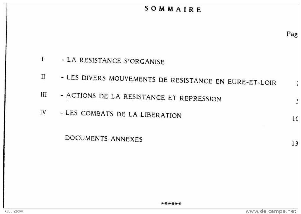 OCCUPATION ET RESISTANCE EN EURE ET LOIR TOME II RESISTANCE 1982 - Centre - Val De Loire