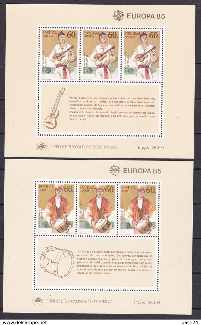 1985 Portogallo, Azzorre Madeira Portugal Azores EUROPA CEPT EUROPE 2 Foglietti MNH** 2 Souv. Sheets - 1985