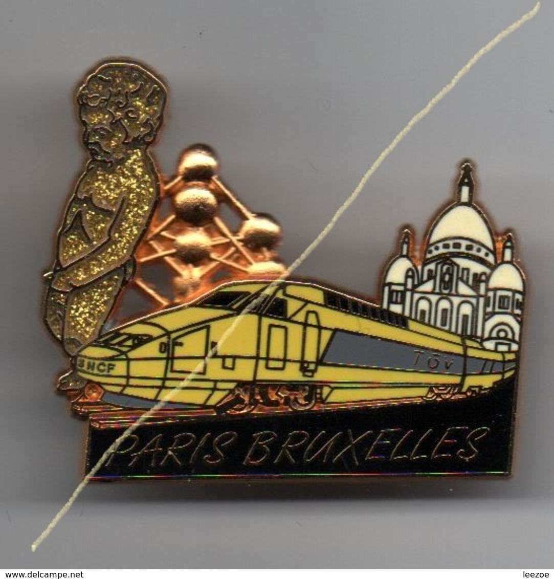 Pin's TGV PARIS BRUXELLES Manneken-pis BALLARD Doré à L'Or Fin, Tgv Jaune..BT13 - TGV