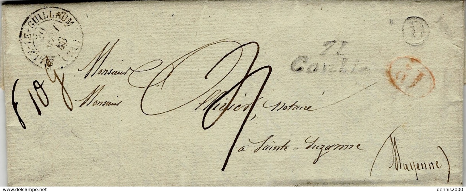 1843- Lettre Cursive De 71 / Conlie ( Sarthe )  + Cad T15 De Sillé-le-Guillaume  + Boite Rurale D  De Bernay - 1801-1848: Precursors XIX