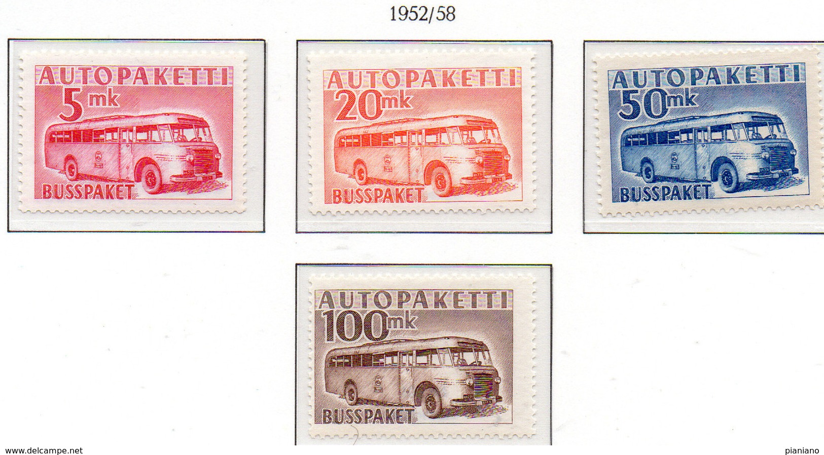 PIA - FINLANDIA - 1952 : Trasporto Pacchi Tramite Autobus Corriera - (Yv 6-9) - Bus Parcels / Colis Par Autobus / Pakjes Per Postbus