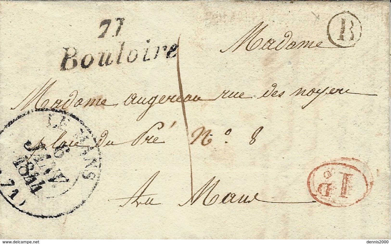 1844- Lettre Cursive De 71 /  Bouloire  ( Sarthe )  + Cad T13 De Le Mans + B Boite Rurale De Tresson - 1801-1848: Precursors XIX