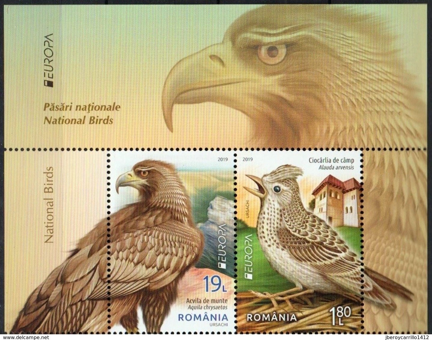 RUMANIA /ROMANIA /RUMÄNIEN -EUROPA 2019 -NATIONAL BIRDS.-"AVES -BIRDS -VÖGEL -OISEAUX"- SERIE A- PROCEDE BF 2 - 2019