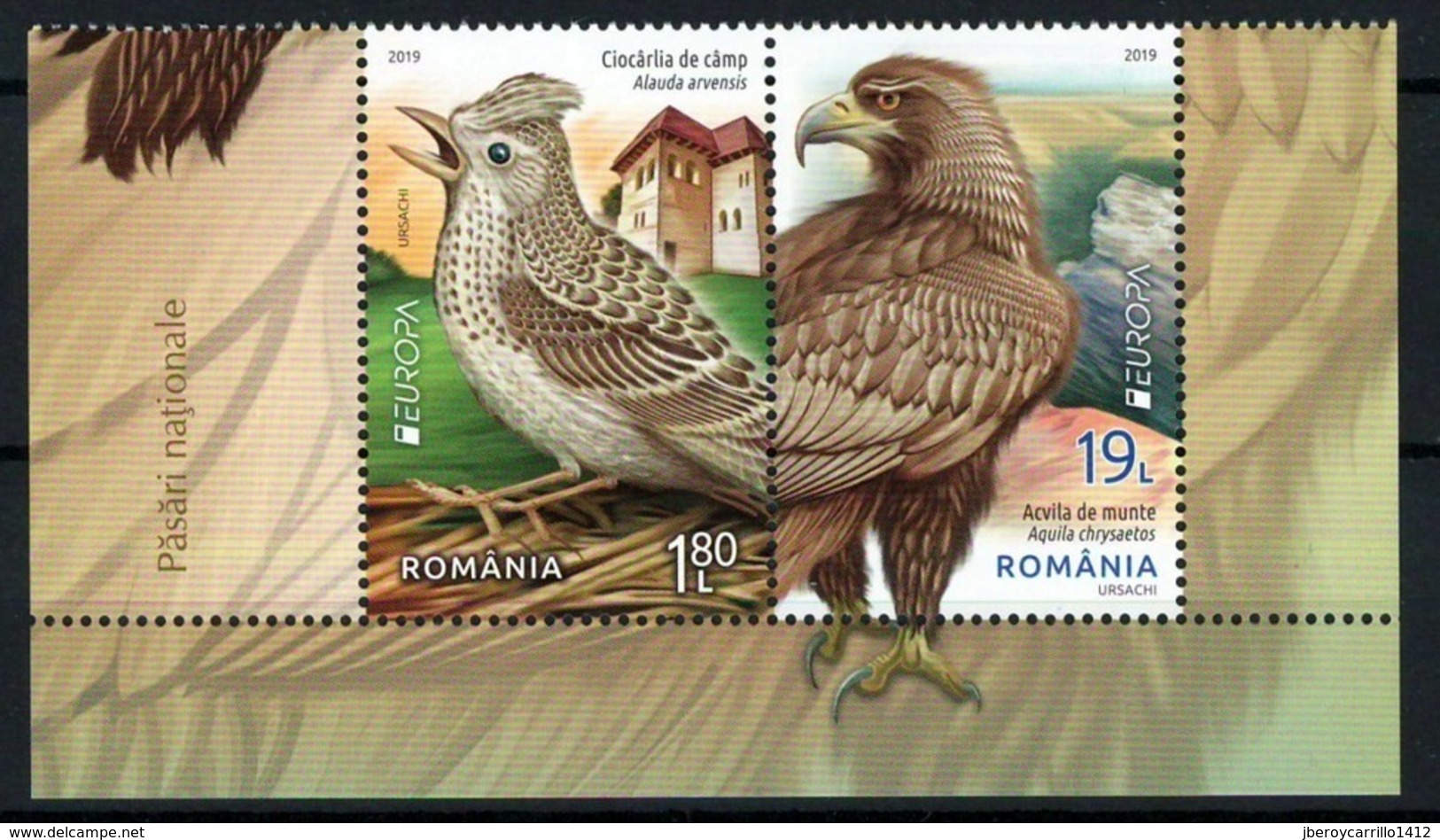 RUMANIA /ROMANIA /RUMÄNIEN -EUROPA 2019 -NATIONAL BIRDS.-"AVES -BIRDS -VÖGEL -OISEAUX"- SERIE B- PROCEDE BF 2 - 2019