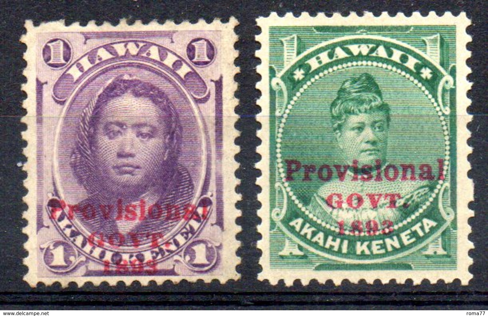 APR1296 - HAWAII 1893 , Yvert N. 42 E 44 * Linguelle Pesante (2380A) - Hawaii