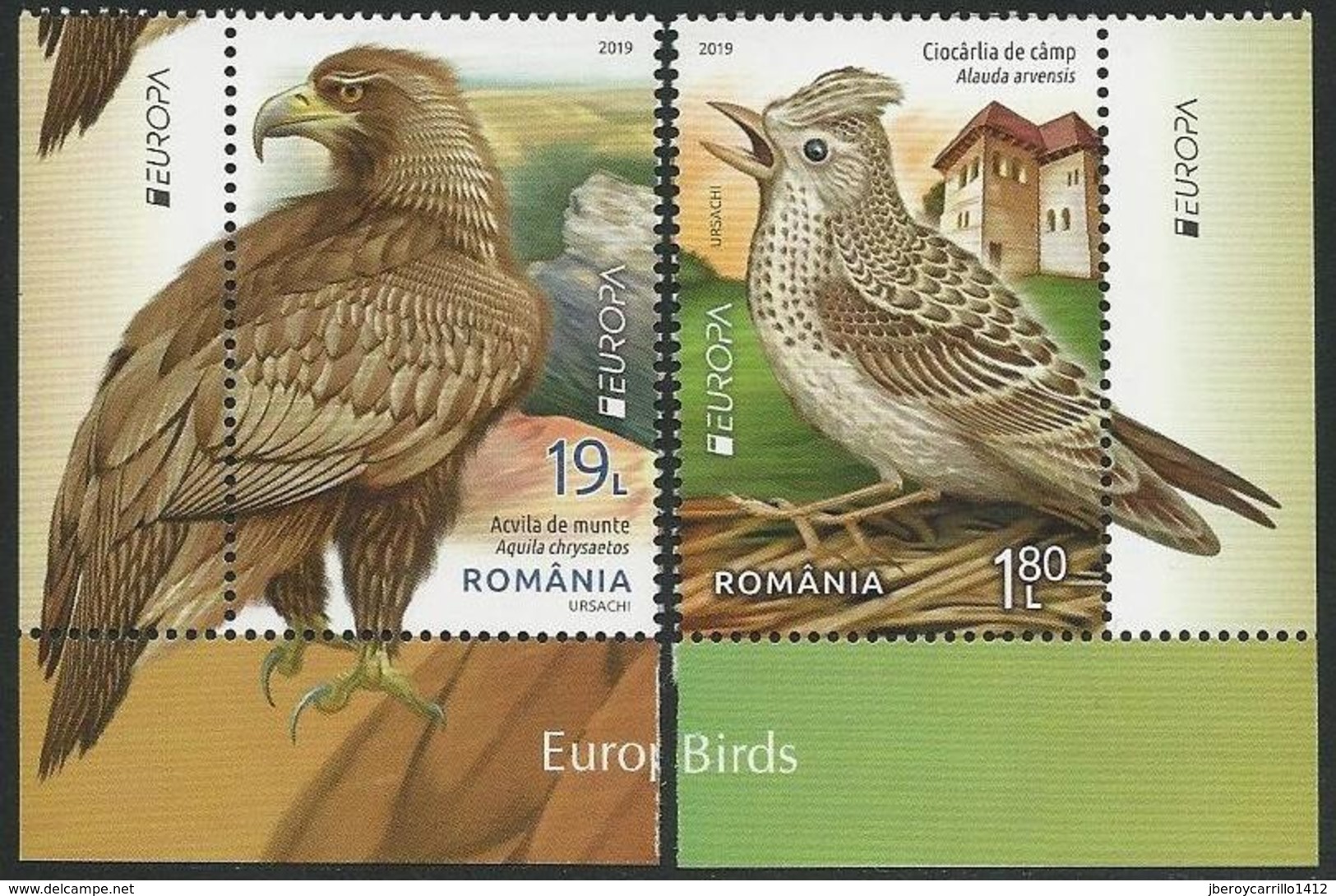 RUMANIA /ROMANIA /RUMÄNIEN -EUROPA 2019 -NATIONAL BIRDS.-"AVES -BIRDS -VÖGEL -OISEAUX"- SERIE 2 V- Viñeta EUROPA - 2019