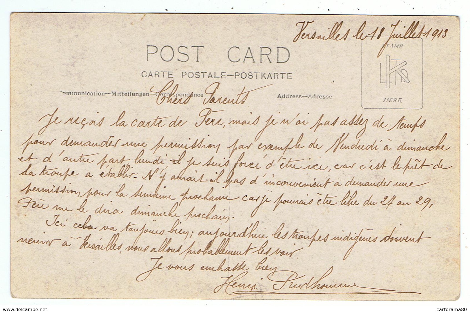 Versailles / Carte-photo / La Revue Hoche Le 29 Juin 1913 / Voir Correspondance ( Henri Prudhomme ) - Patriotiques