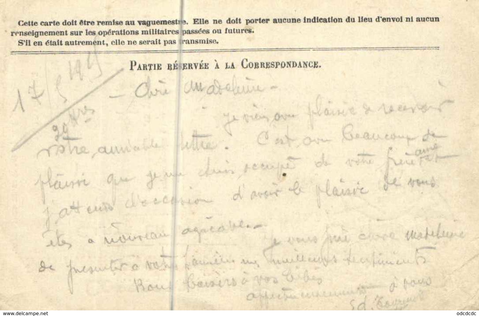 Correspondance Des Armées De La Republique Carte En Franchise SP 14 Vers Fouras Les Bains  RV - Autres & Non Classés