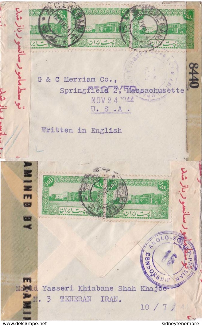 Iran 1941 Censored  Ango-Soveit-Persian Censor In Violet And USA As Well  To USA     "payment Request" By "invoice" - Iran