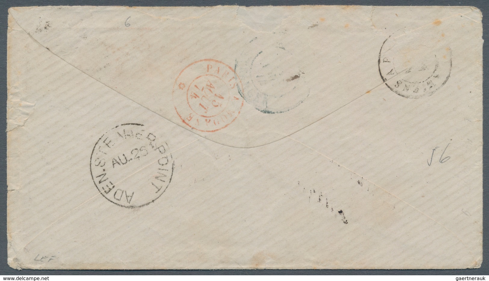 Aden: 1874 Incoming Mail: Cover From Boulogne-sur-Mer, France To ADEN Via Paris And Brindisi, Franke - Yémen