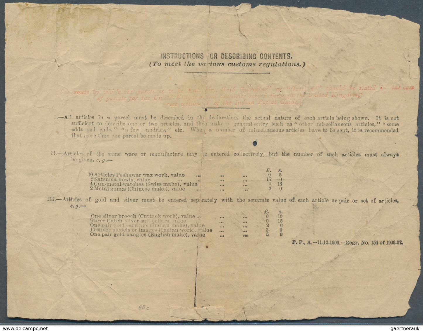 Aden: 1909 Post Declaration For Parcel, Franked With India KE 1r., 8a. And 1a. Tied With "ADEN/PAR/N - Yemen