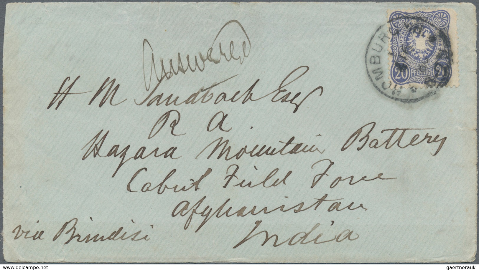 Afghanistan: 1880, Envelope (backflap Faults) Written From Germany Bearing Yvert 33, 20 Pfge. Blue T - Afghanistan