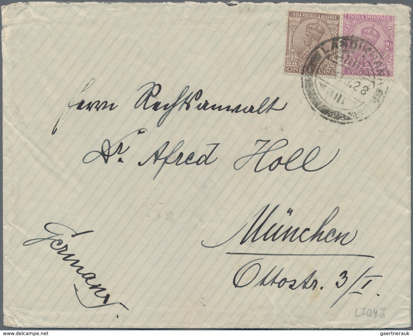 Afghanistan: 1928, 9.2. Letter To Munich With Double Franking Afghanistan And 1 Anna KE VII Two Stam - Afghanistan