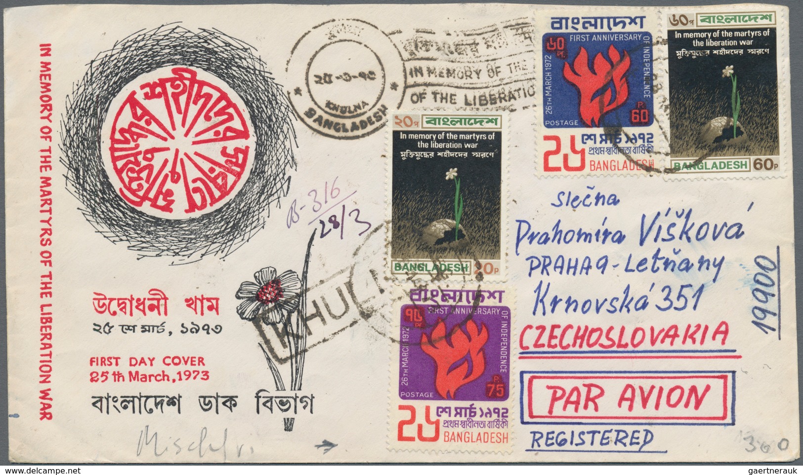 Bangladesch: 1973, Stamps Of Two Issues In Combination With Surcharged Pakistan 2p. On Reverse On Ca - Bangladesh