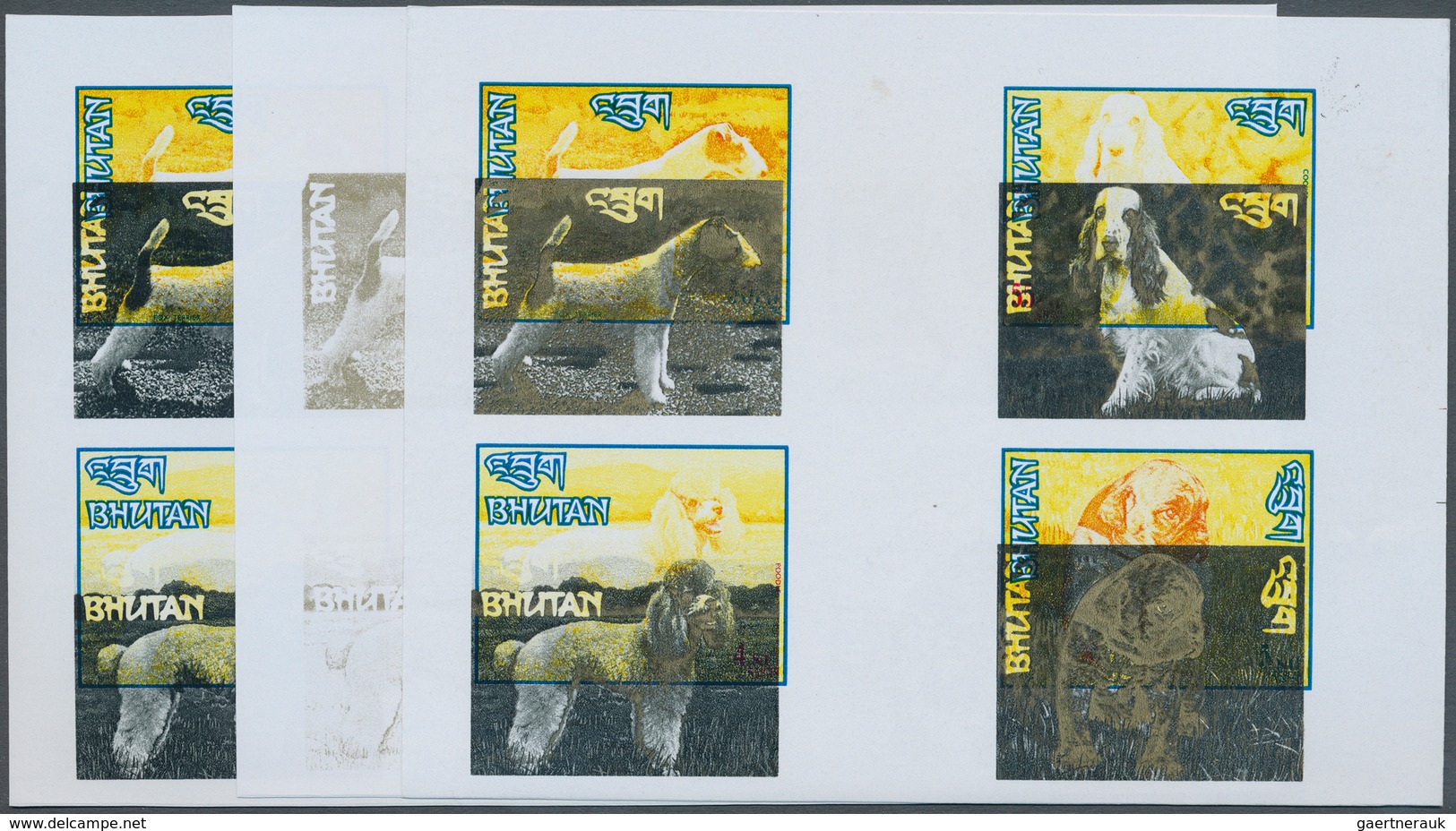 Bhutan: 1972, Bhutan. Collective, Progressiv Color Proofs (9 Phases) In Crossed Gutter Pairs For 4 V - Bhután