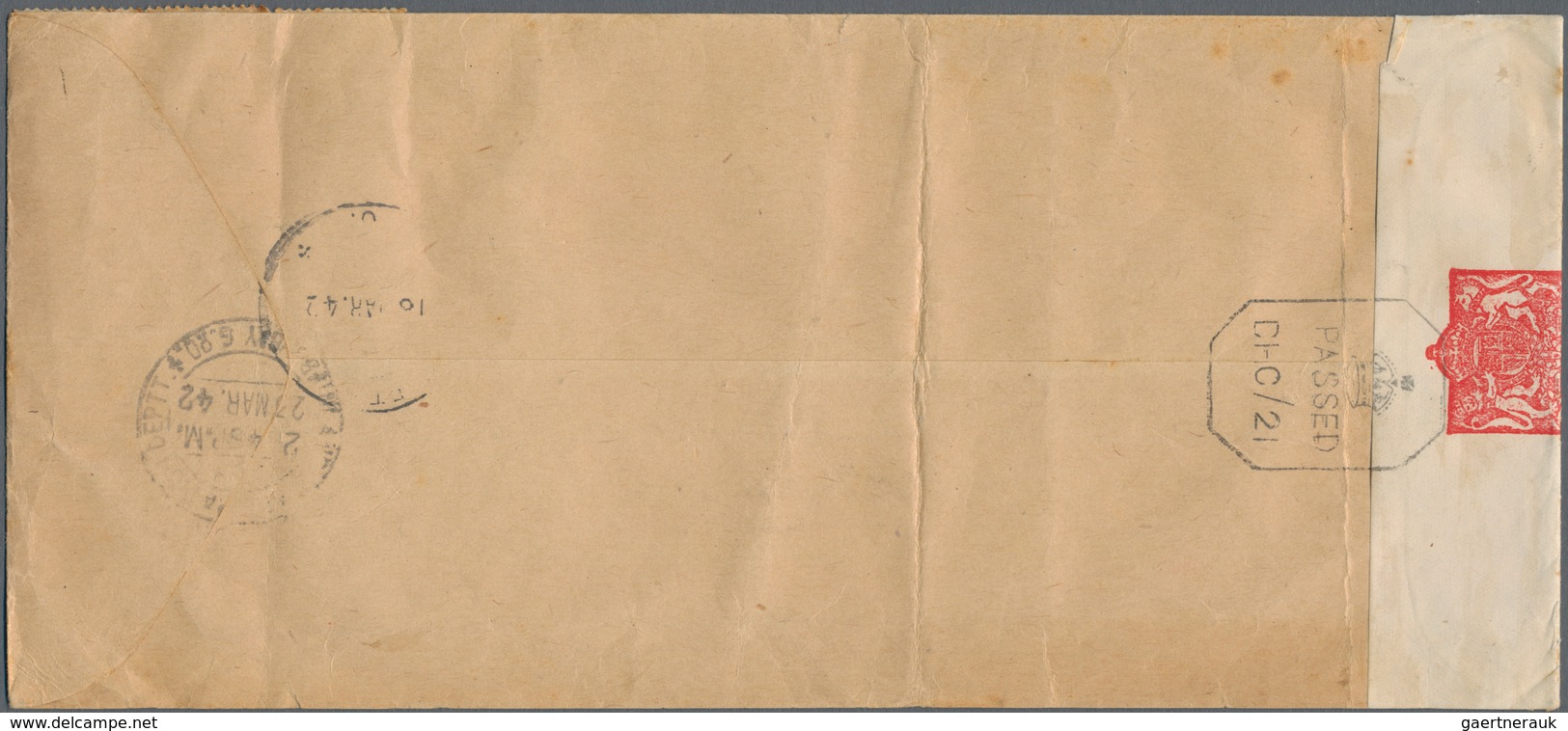 Birma / Burma / Myanmar: 1942. Registered Air Mail Envelope Addressed To India Bearing Burma SG 20, - Myanmar (Birma 1948-...)