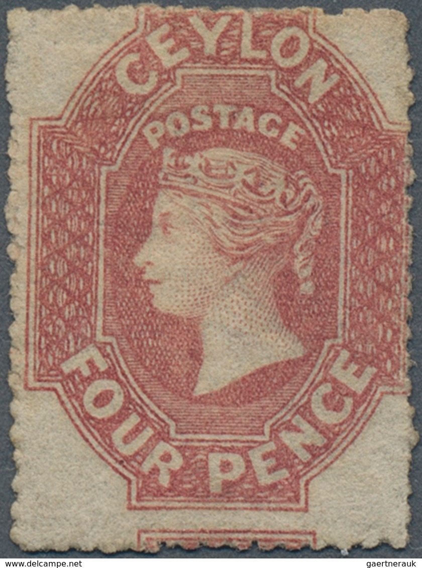 Ceylon / Sri Lanka: 1861, QV 4d. Rose-red With Rough Perf. And Star Wmk., Mint Hinged With Large Par - Sri Lanka (Ceylon) (1948-...)