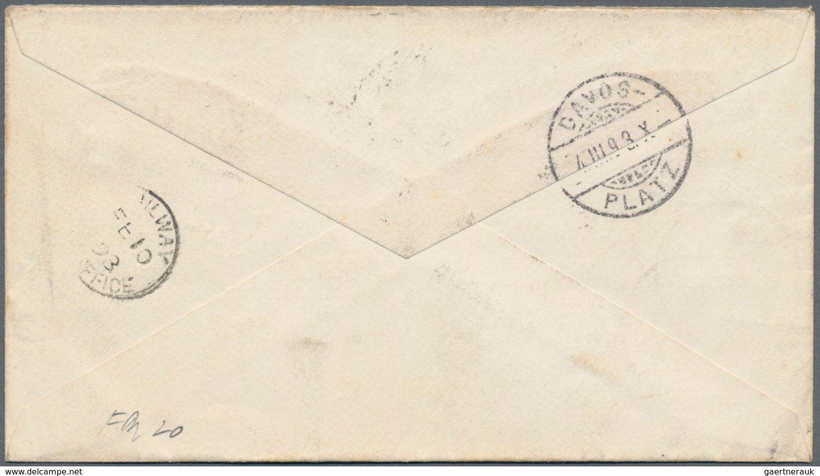 Ceylon / Sri Lanka: 1893, Envelope QV 5 C. Dull Blue Canc. "NUWARAELIYA FE 9 (9)3" To Davos-Platz/Sw - Sri Lanka (Ceylon) (1948-...)