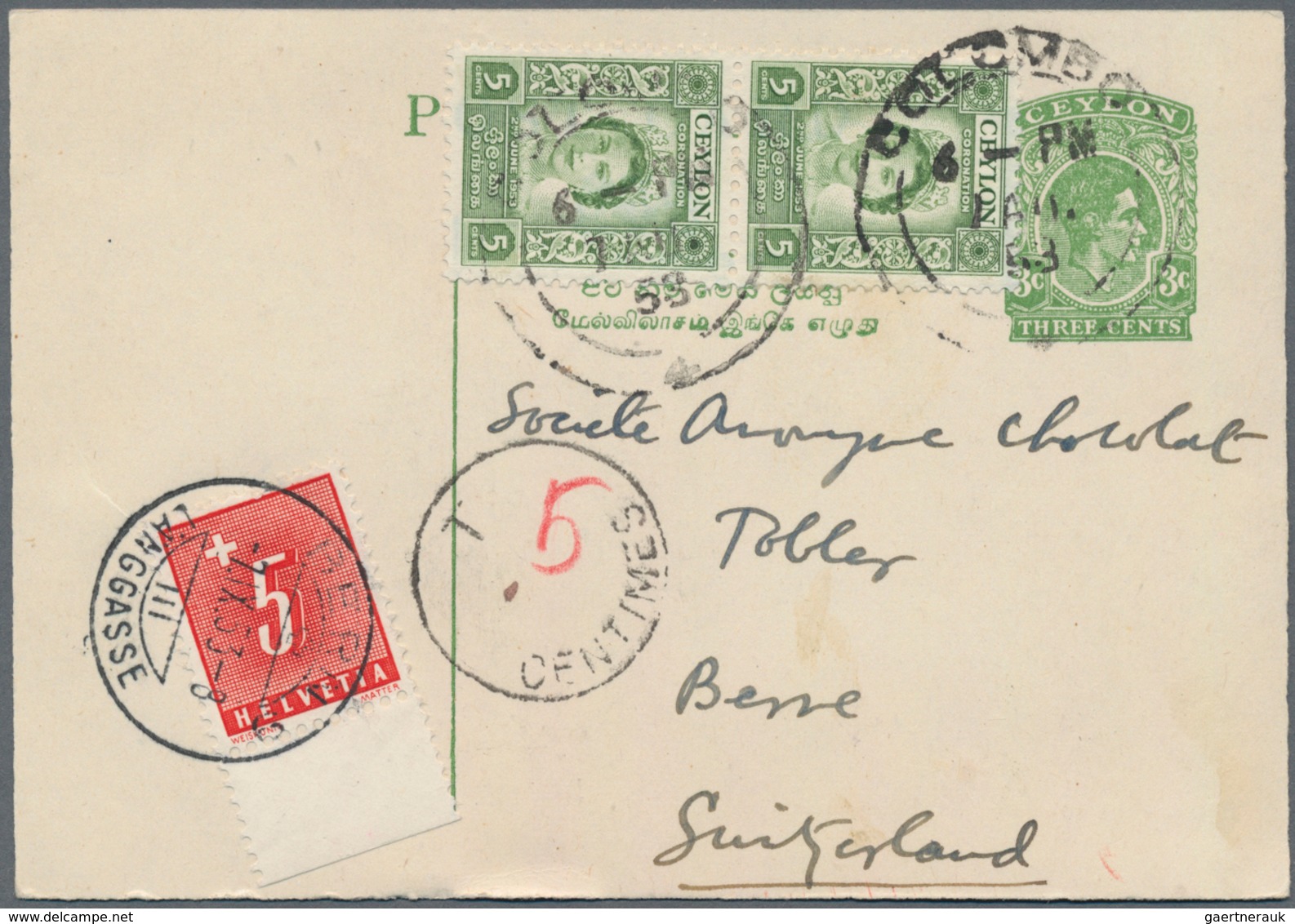 Ceylon / Sri Lanka: 1944/1953, Two Insufficiently Franked Postal Stationery Cards 3c. Green Used Fro - Sri Lanka (Ceylon) (1948-...)