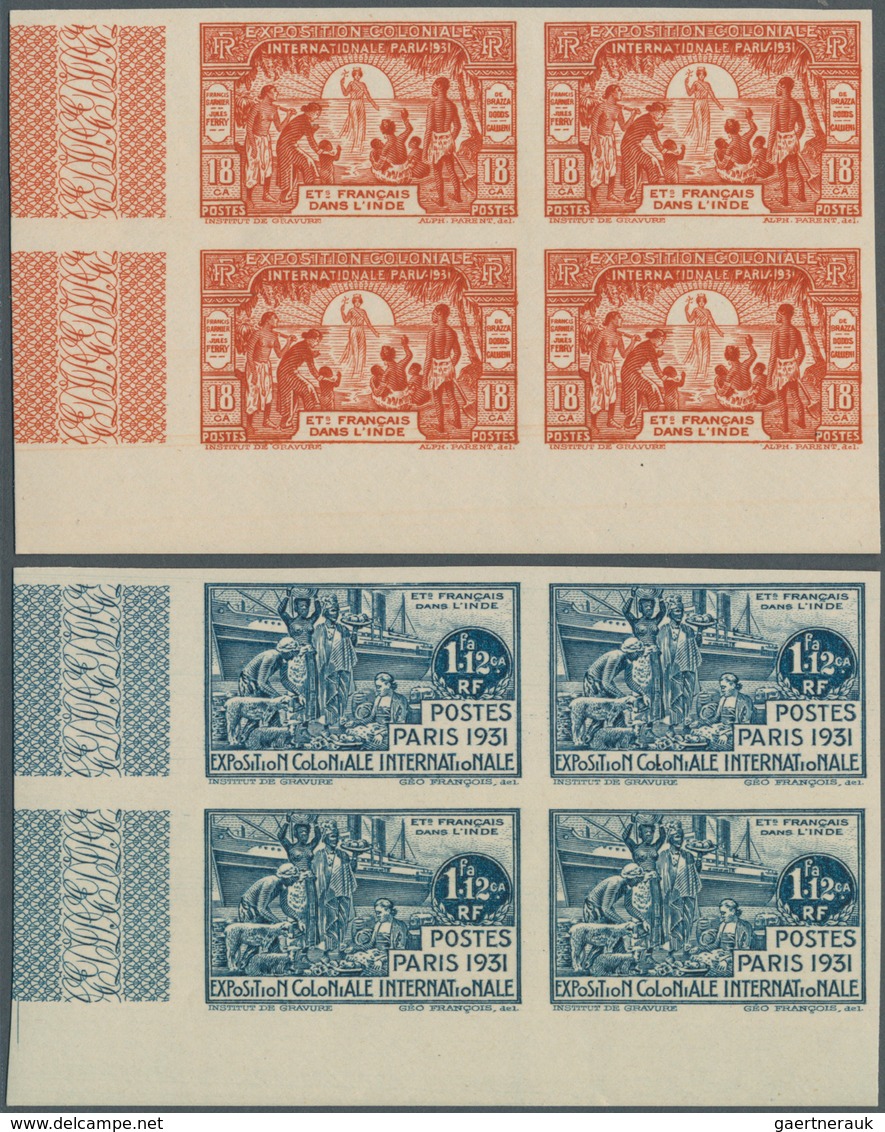 Französisch-Indien: 1931. Complete Set (4 Values) "World Expo Paris 1931" In IMPERFORATE Corner Bloc - Other & Unclassified