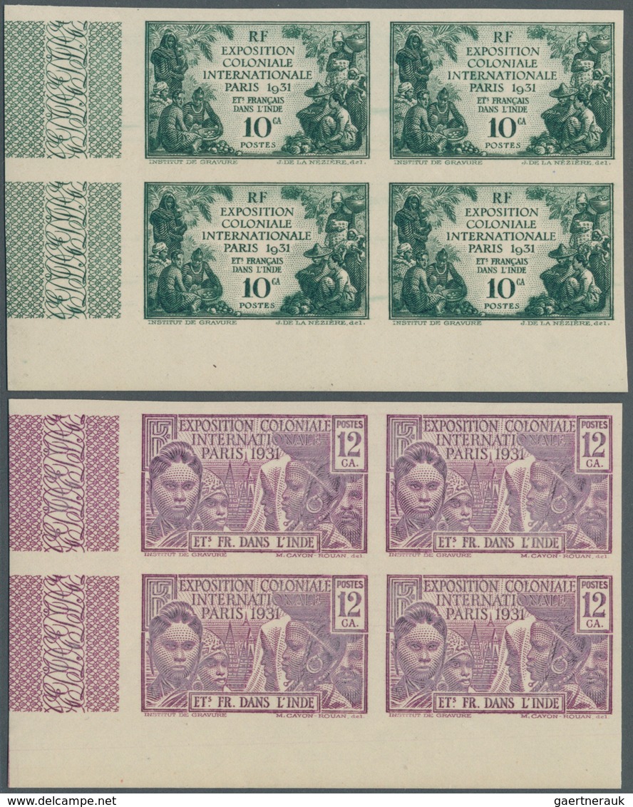 Französisch-Indien: 1931. Complete Set (4 Values) "World Expo Paris 1931" In IMPERFORATE Corner Bloc - Other & Unclassified