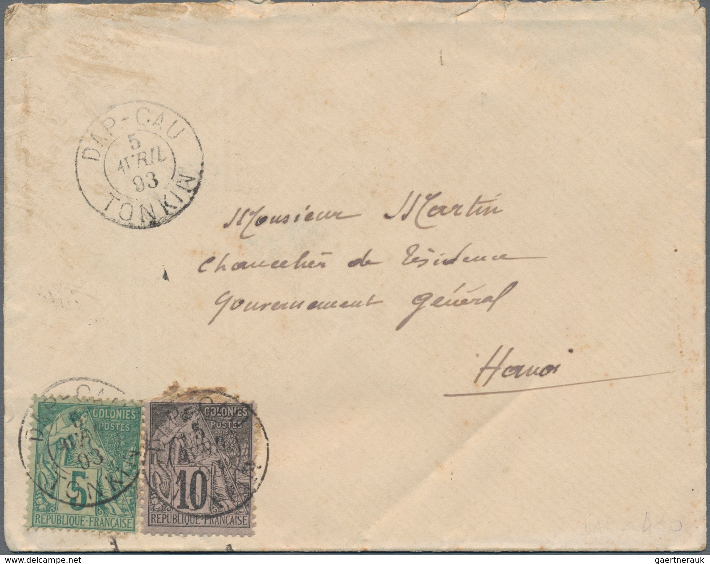 Französisch-Indochina: 1892/93, Correspondence Of 5 Covers To Chancellor Of Residency Of Govt. Gener - Brieven En Documenten