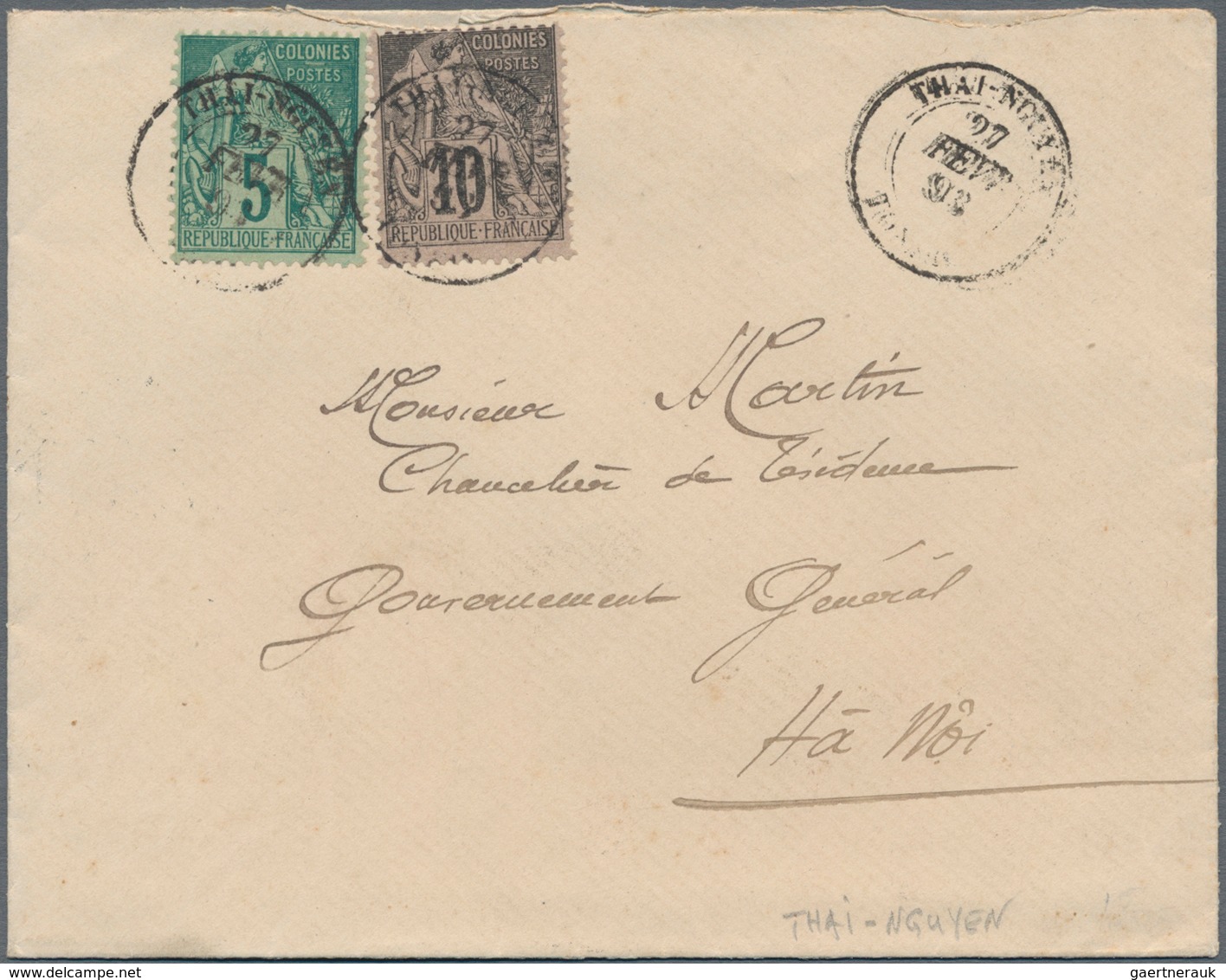 Französisch-Indochina: 1892/93, Correspondence Of 5 Covers To Chancellor Of Residency Of Govt. Gener - Briefe U. Dokumente