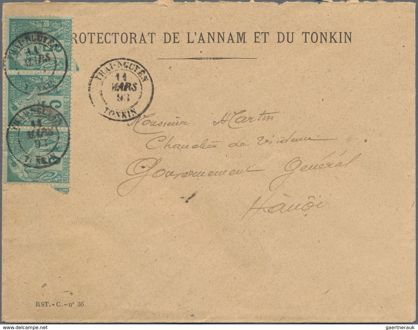 Französisch-Indochina: 1892/93, correspondence of 5 covers to chancellor of Residency of Govt. Gener