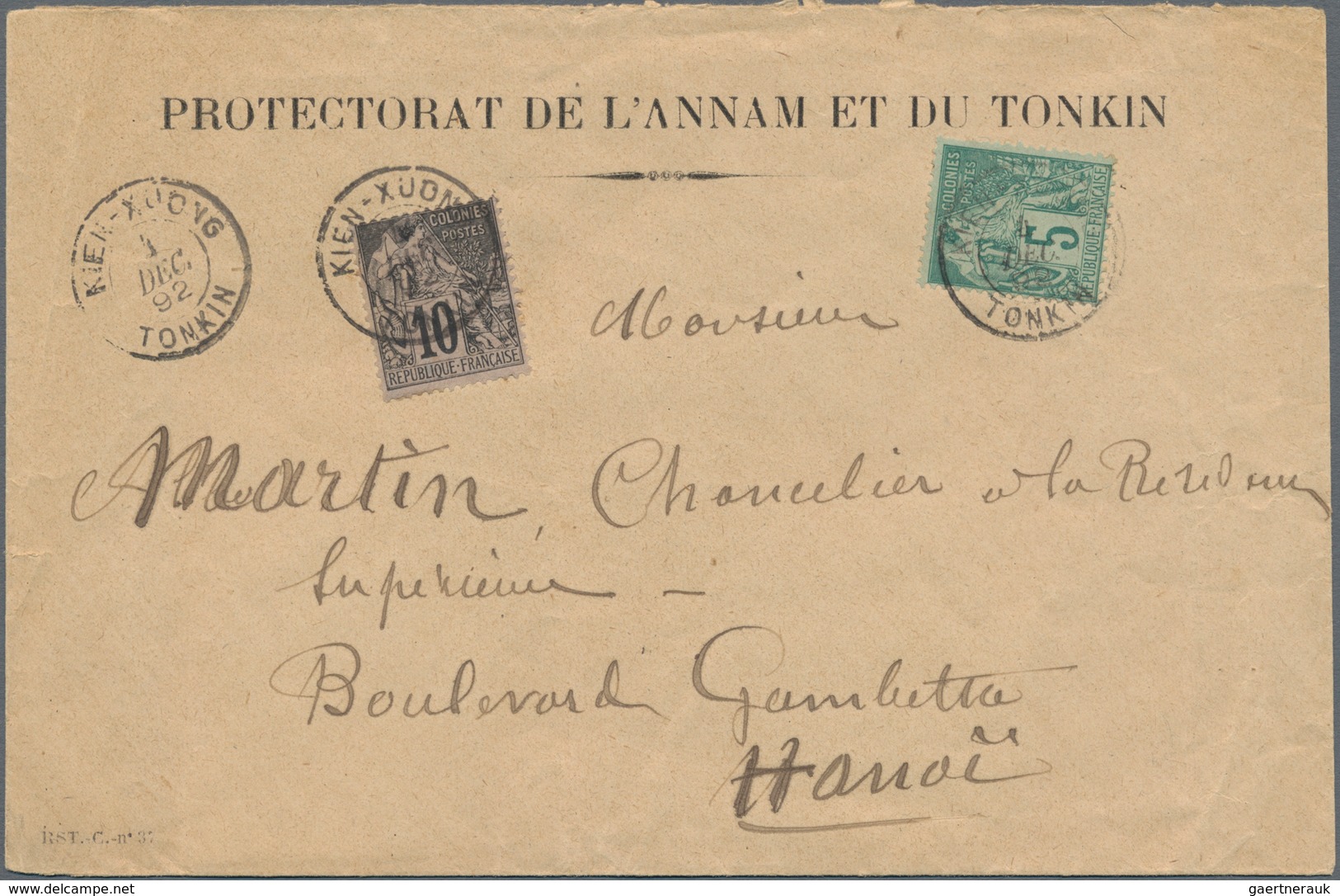 Französisch-Indochina: 1892/93, correspondence of 5 covers to chancellor of Residency of Govt. Gener