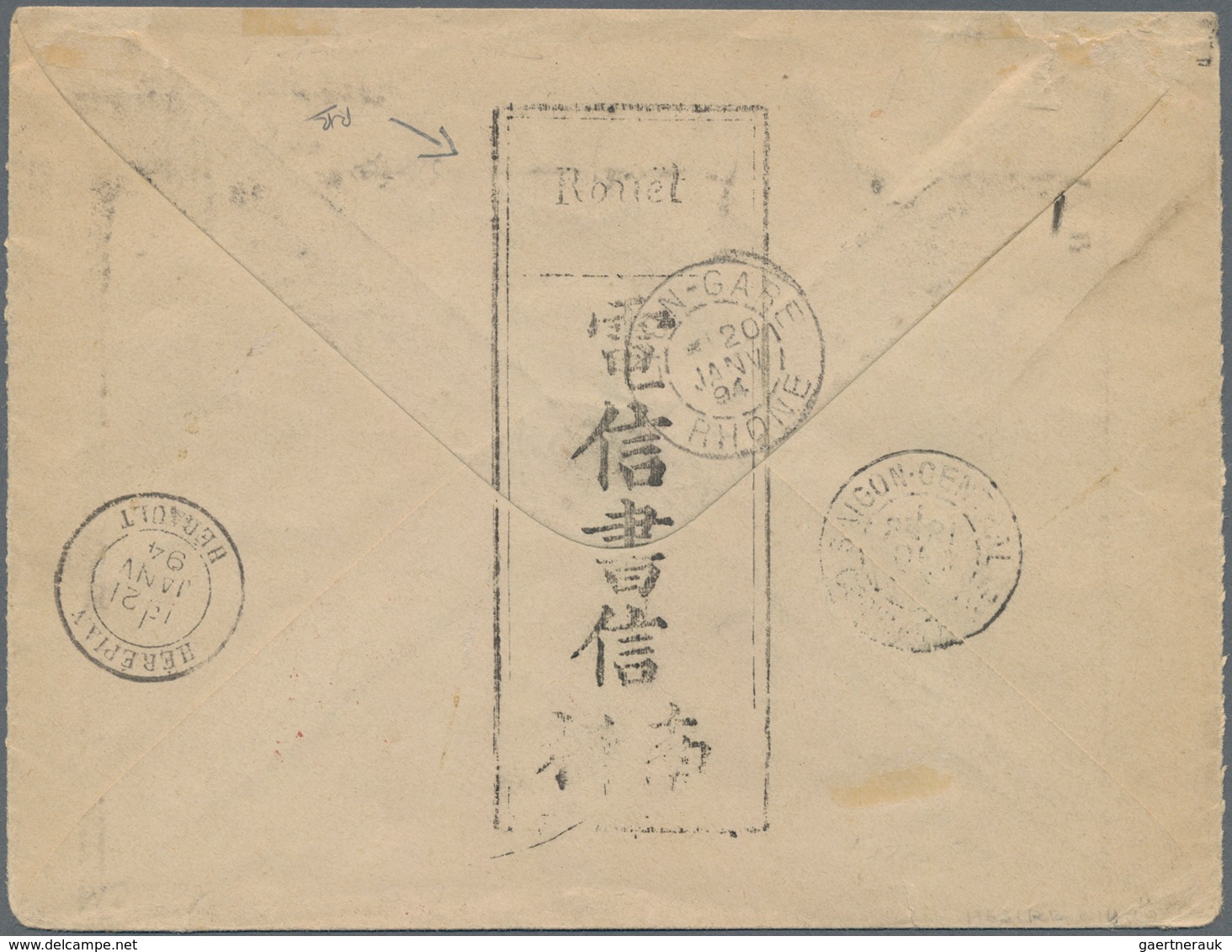 Französisch-Indochina: 1893, Forerunners, Envelope Type Sage 15 C. Uprated Sage 1 C., 4 C., 30 C. Ca - Brieven En Documenten