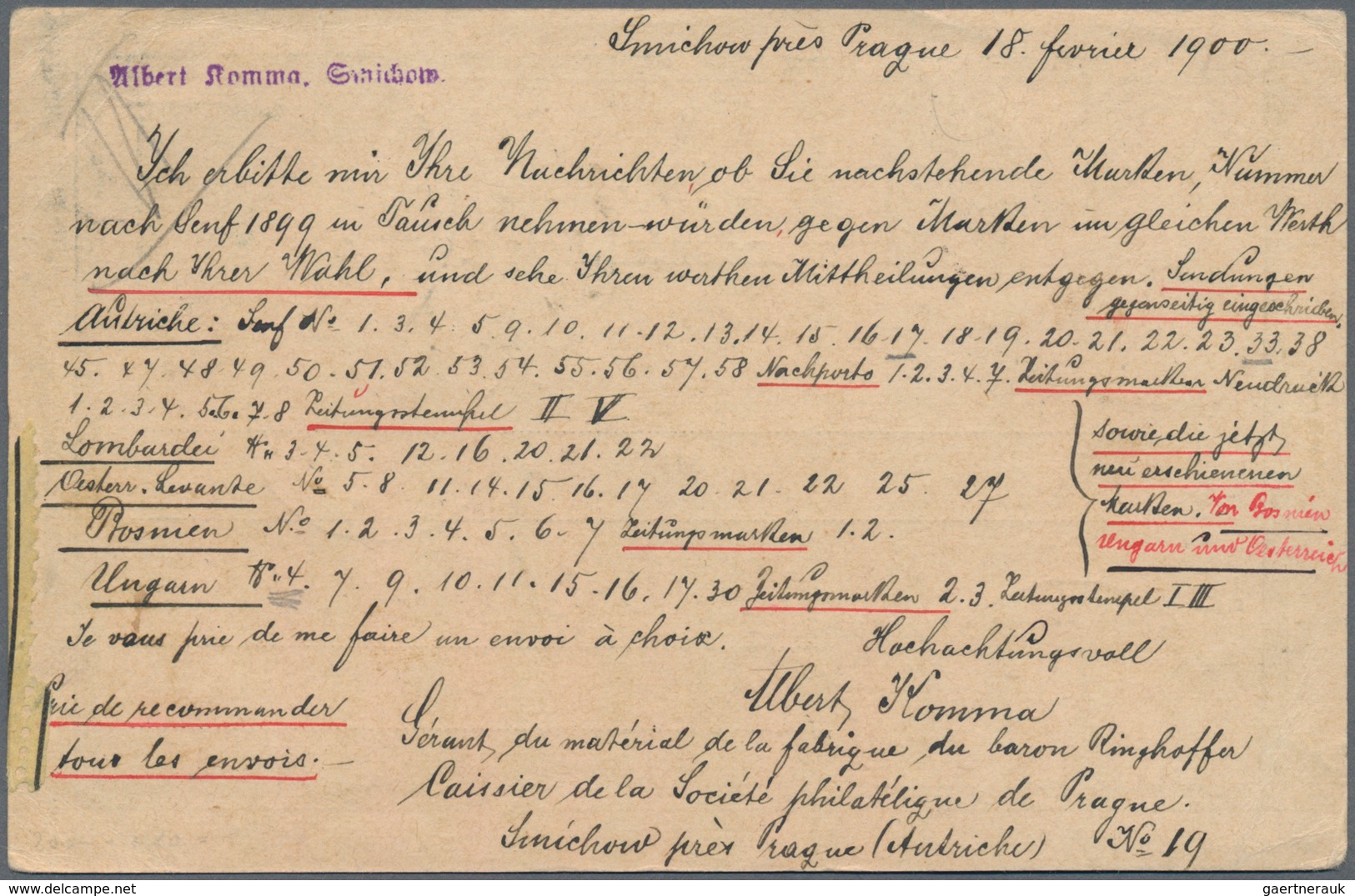 Französisch-Indochina: 1900, Incoming Registered Mail From SMICHOV/Bohemia/Austria, Uprated Statione - Brieven En Documenten