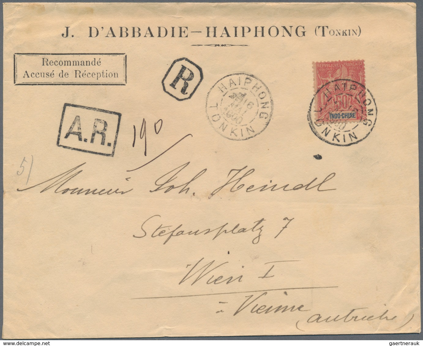 Französisch-Indochina: 1900. Registered Envelope (faults) To Austria Bearing Indo-China Yvert 13, 50 - Covers & Documents