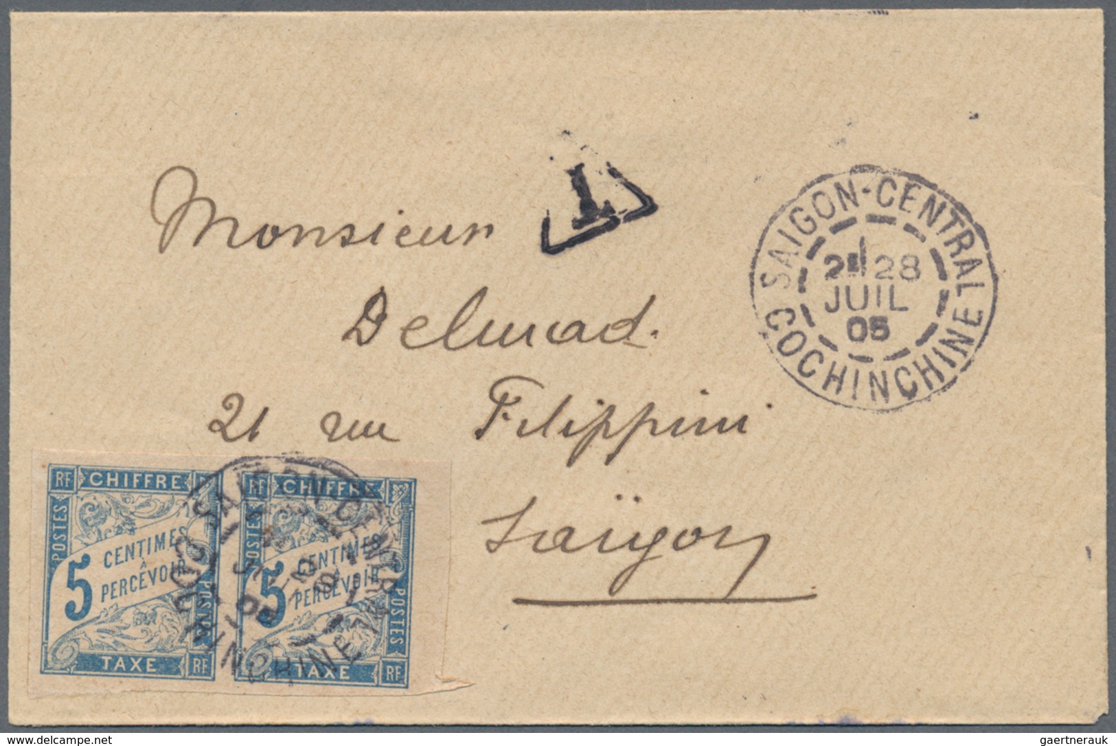 Französisch-Indochina: 1905. Envelope Addressed To Saigon Bearing French General Colonies Postage Du - Brieven En Documenten