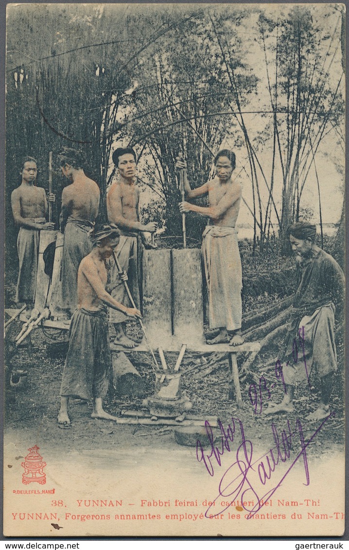 Französisch-Indochina: 1909. Picture Post Card Of ‘Nam-Thi Blacksmiths In Yunnan' Addressed To Haiph - Covers & Documents