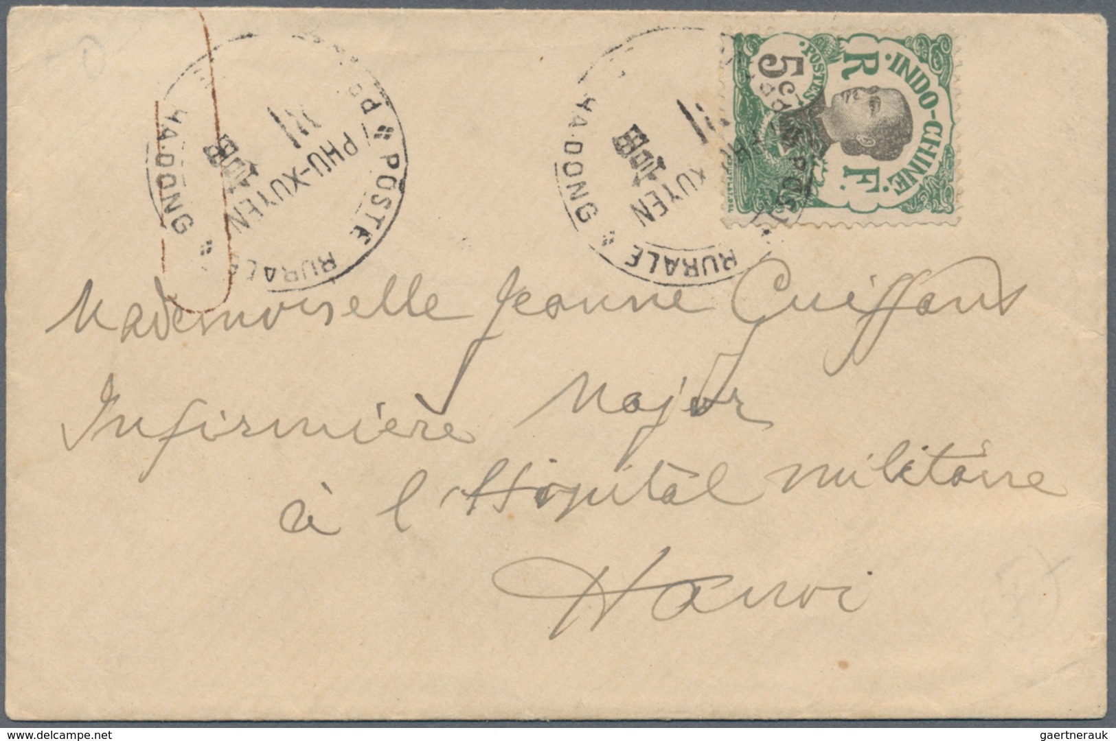 Französisch-Indochina: 1919. Envelope Addressed To Hanoi Bearing Indo-China SG 54, 5c Green Tied By - Cartas & Documentos