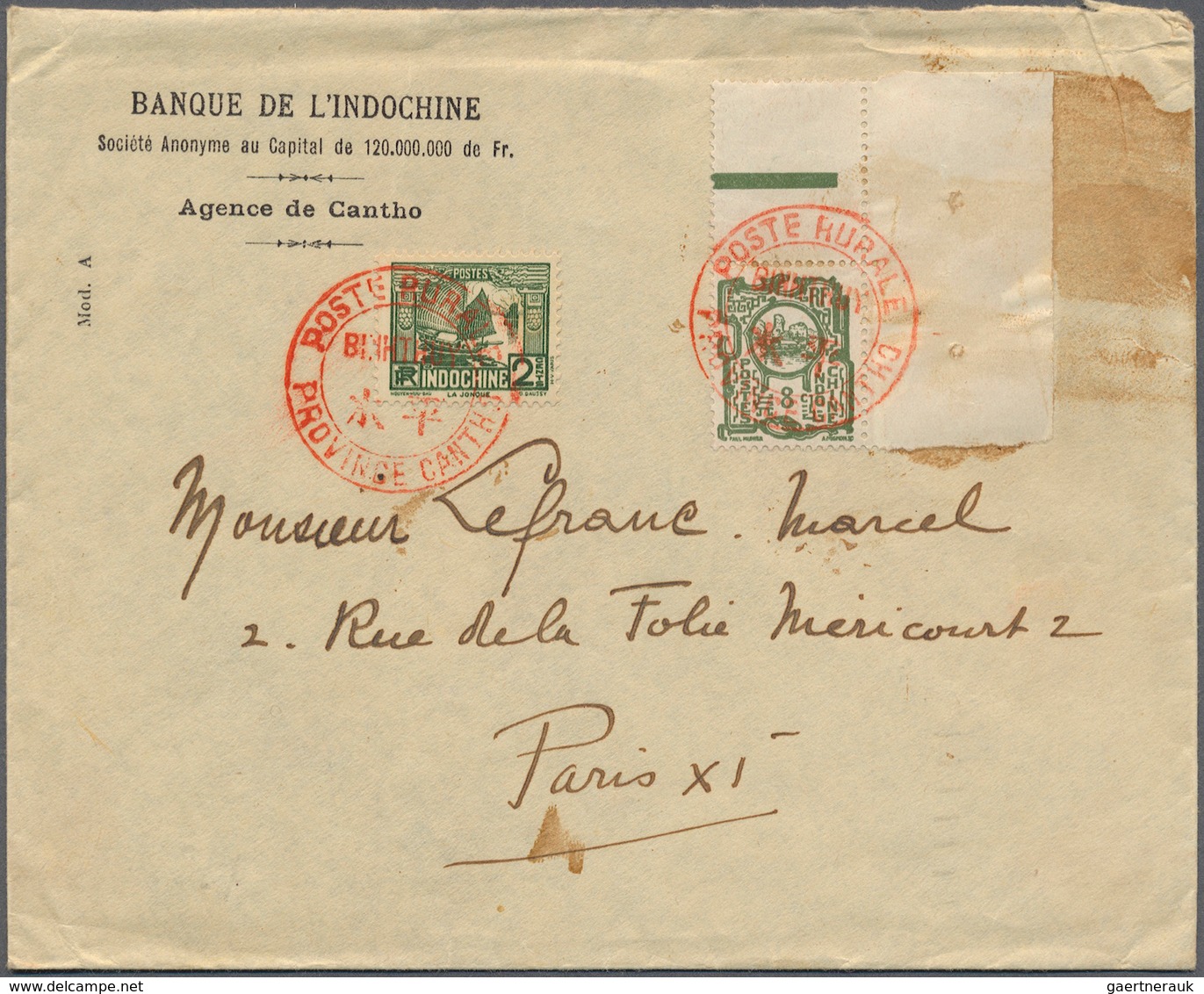 Französisch-Indochina: 1932. Envelope Addressed To Paris Bearing Indo- China SG 147, 8c Olive And SG - Covers & Documents