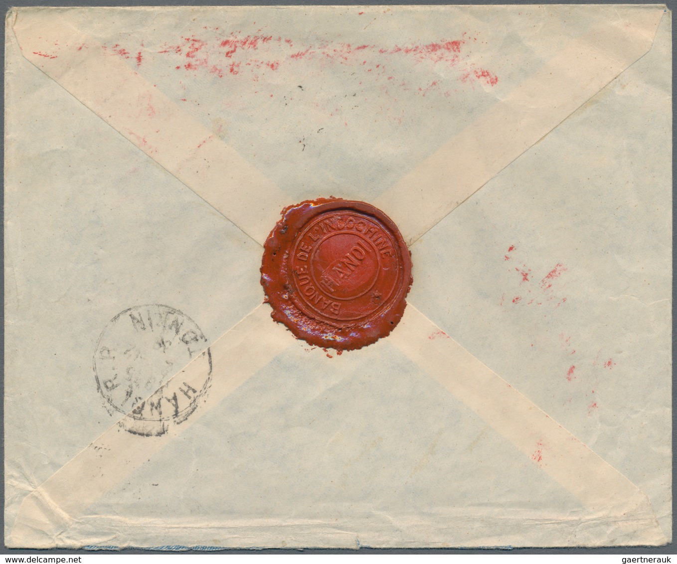 Französisch-Indochina: 1939, Boxed Vermilion "Bank Mail / Priviledged Expediting Without Delay / Exe - Covers & Documents