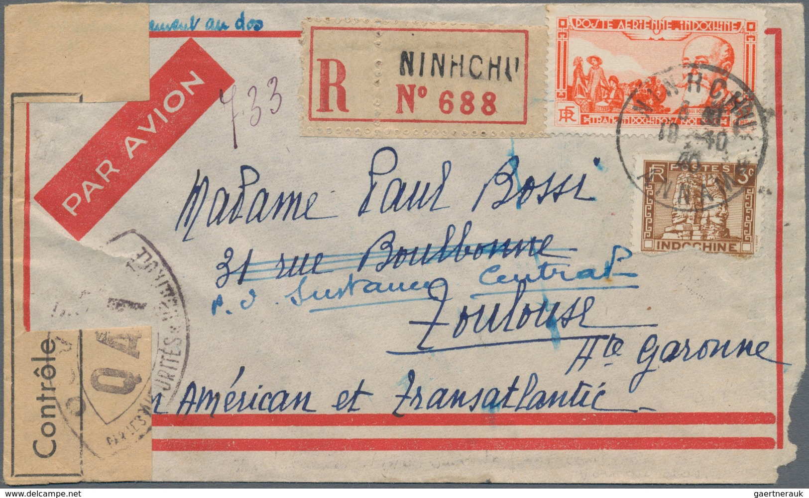 Französisch-Indochina: 1940, Doumier 37 C.(5), Exhibiton 13 C. And Def. 5 C. (this Faults) Tied "NIN - Brieven En Documenten